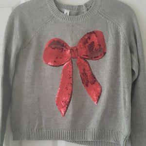 Bethany Mota Gray Sweater with Red Sequin Bow Accent
